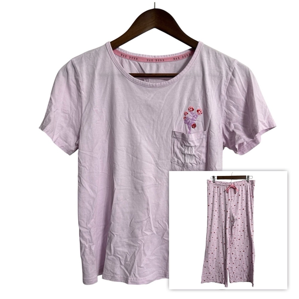 Rae Dunn ladybug pajama pj set womens large pink flowers Stay Kind spring summer